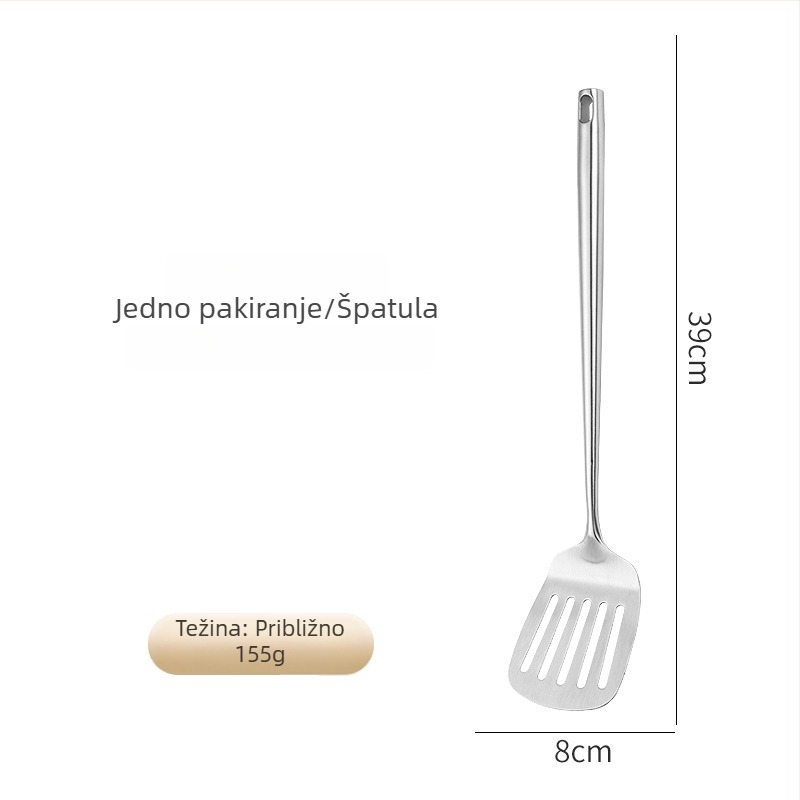 Set kuhinjskih alata od 304 nehrđajućeg čelika: spatula, jušna žlica, žlica s rupicama i skimmer za neprijanjajuće tavice