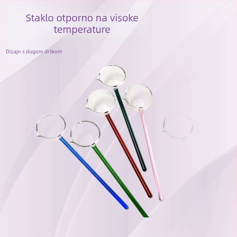 Žlica od borosilikatnog stakla s dugim drškom, otporna na visoke temperature, za miješanje i začinjanje, šarolita, modernog stila