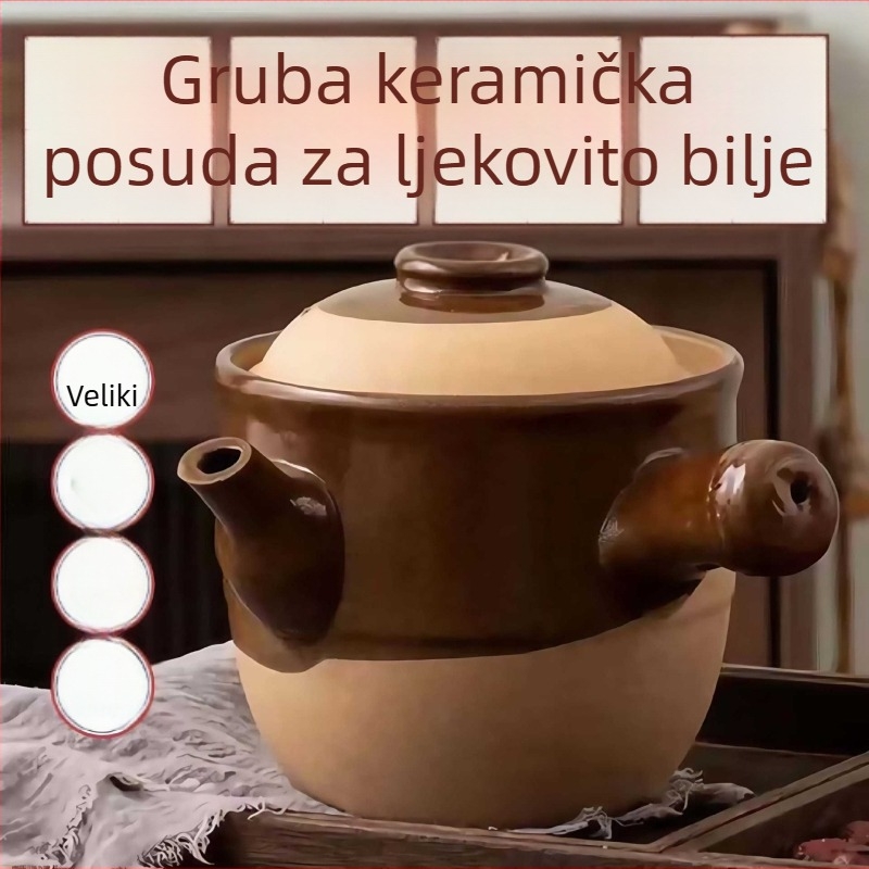 Stari lijekovni lonac od keramike, za dekociju biljnih lijekova, pogodan za mali plamen plinskog štednjaka
