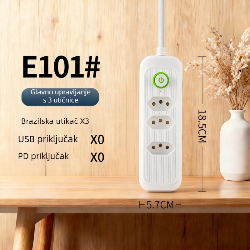 USB produžni utikač s više utičnica prema brazilskom standardu, za kućnu upotrebu, ured i putovanja