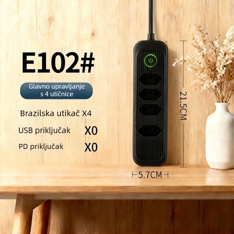 USB produžni utikač s više utičnica prema brazilskom standardu, za kućnu upotrebu, ured i putovanja