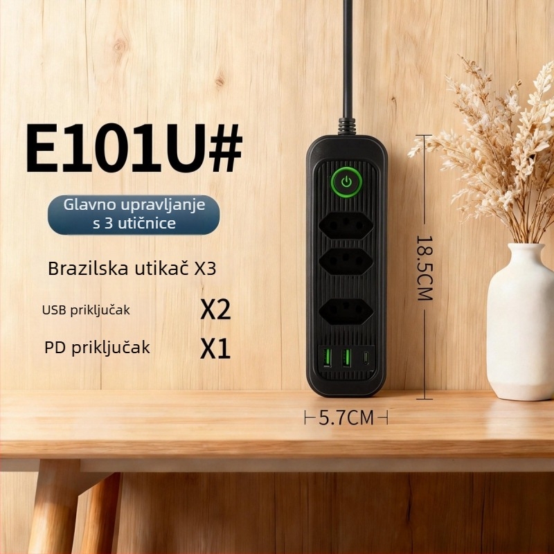 USB produžni utikač s više utičnica prema brazilskom standardu, za kućnu upotrebu, ured i putovanja