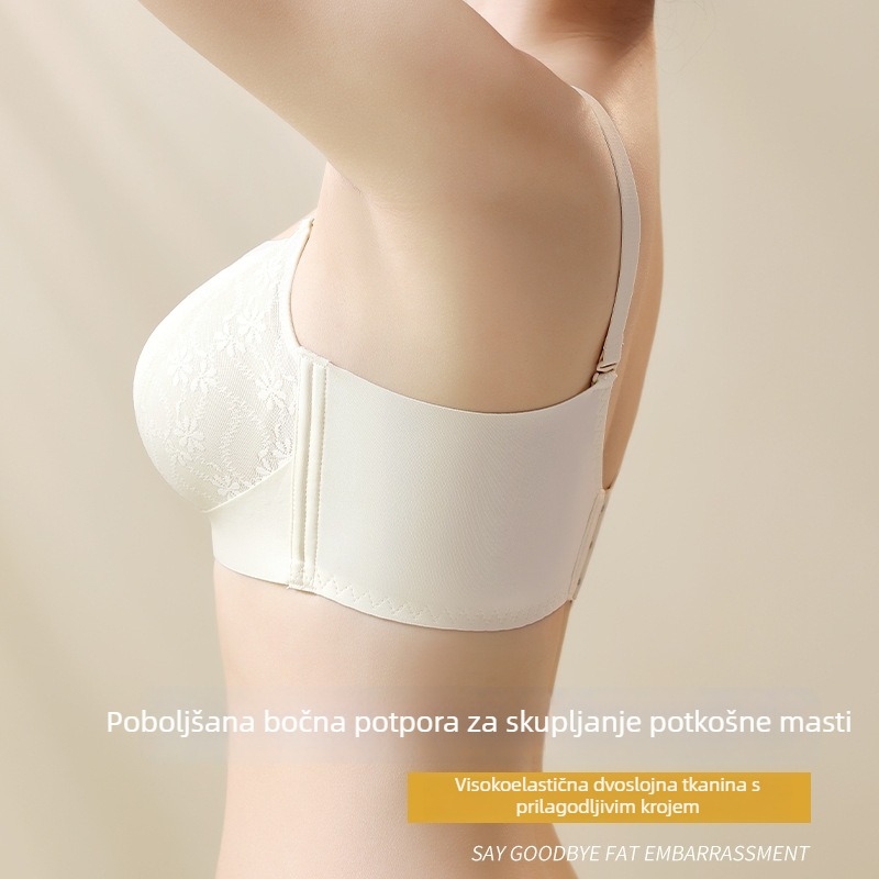Čipkasti grudnjak bez naramenica, bez žica, push-up za male grudi, podesiv oblik