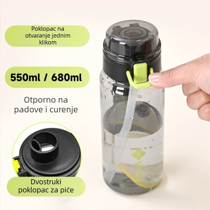 Ljetna minimalistička sportska boca za vodu s izvučnim poklopcem, pogodna za aktivnosti na otvorenom i učenike, otporna na visoke temperature, dvostruki način pijenja, ručno nošenje