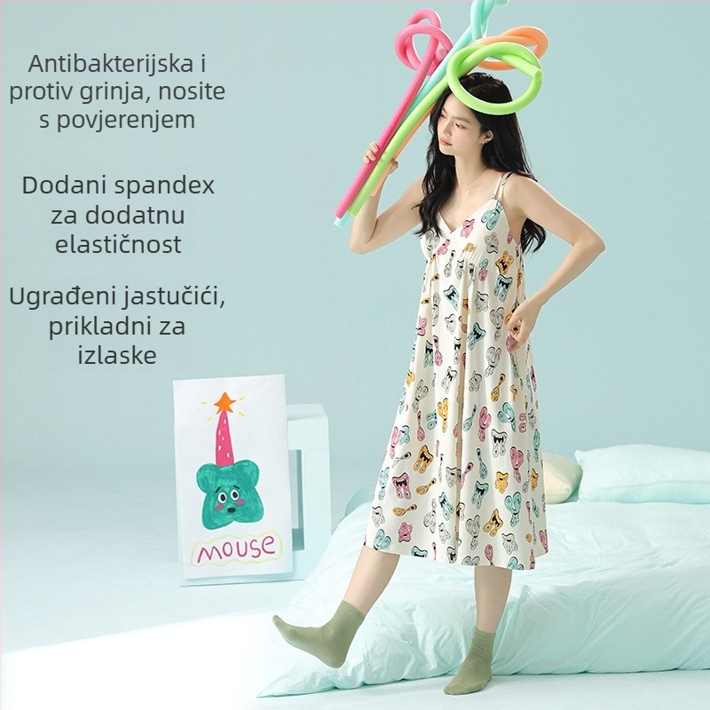 Pamuk noćna haljina s jastučićima za grudi, žene, bez rukava, ljetna, lagana i udobna, plus veličina