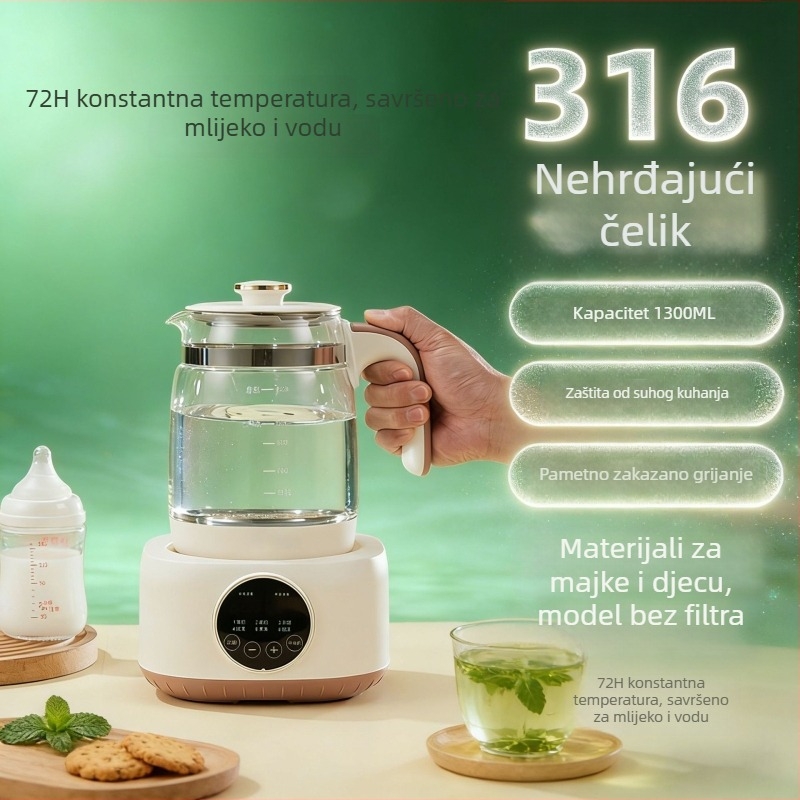 Električni čajnik od debelog stakla s konstantnom temperaturom za kućnu upotrebu, sterilizacija čaja, automatsko grijanje mlijeka i formule za bebe