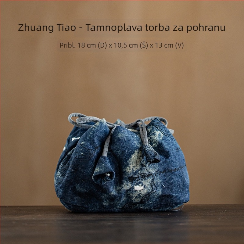 Torba za čuvanje čajnog seta za kampiranje — jedan čajnik i dvije šalice, ručno izrađena pamučna torba