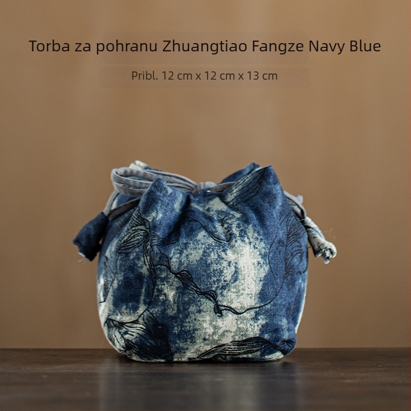 Torba za čuvanje čajnog seta za kampiranje — jedan čajnik i dvije šalice, ručno izrađena pamučna torba