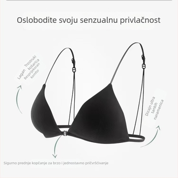 Bežični grudnjak s prednjim kopčanjem, francuskog stila, trokutasti košarica, ultra tanak, bez leđa, tanke naramenice