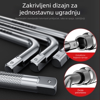 Prošireni spojni štap za 1/2-inčni ključ, krom-vanadijsko čelika, zakrivljene i ravne šipke, kratki nastavak
