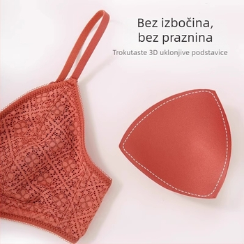 Svilen grudnjak bez žice, u francuskom stilu, ultra tanak, čipkasti trokutasti košarica, za male grudi
