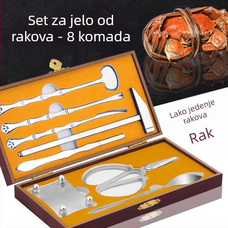 Osmeročlani set nehrđajućeg čelika za jedenje rakova, kliješta za rakove i škare za kućnu uporabu
