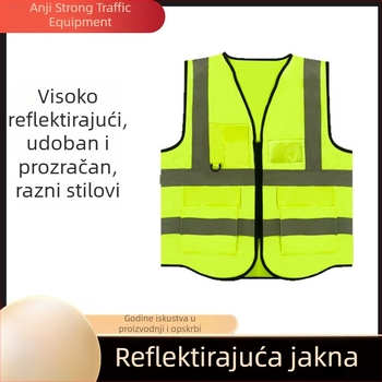 Reflektirajući prsluk za gradilište, noćna smjena, V-oblik dizajna, radni prsluk s više džepova za vozače i komunalne radnike