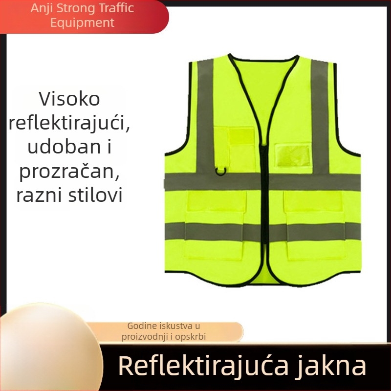 Reflektirajući prsluk za gradilište, noćna smjena, V-oblik dizajna, radni prsluk s više džepova za vozače i komunalne radnike