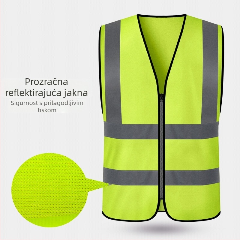 Reflektirajući sigurnosni prsluk, žuta građevinska prsluk za bicikliste, promet i upravljanje cestama, prozračena zaštitna odjeća