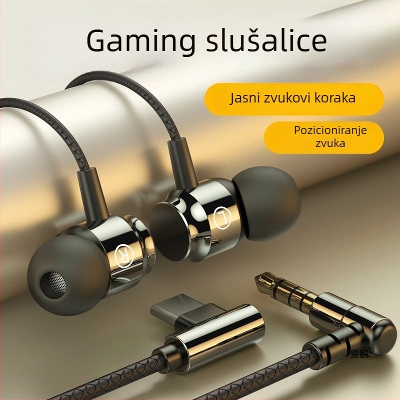 Žične in-ear gaming slušalice s Type-C priključkom, redukcija šuma, visokokvalitetan zvuk, mikrofon, okrugli ušni nastavci