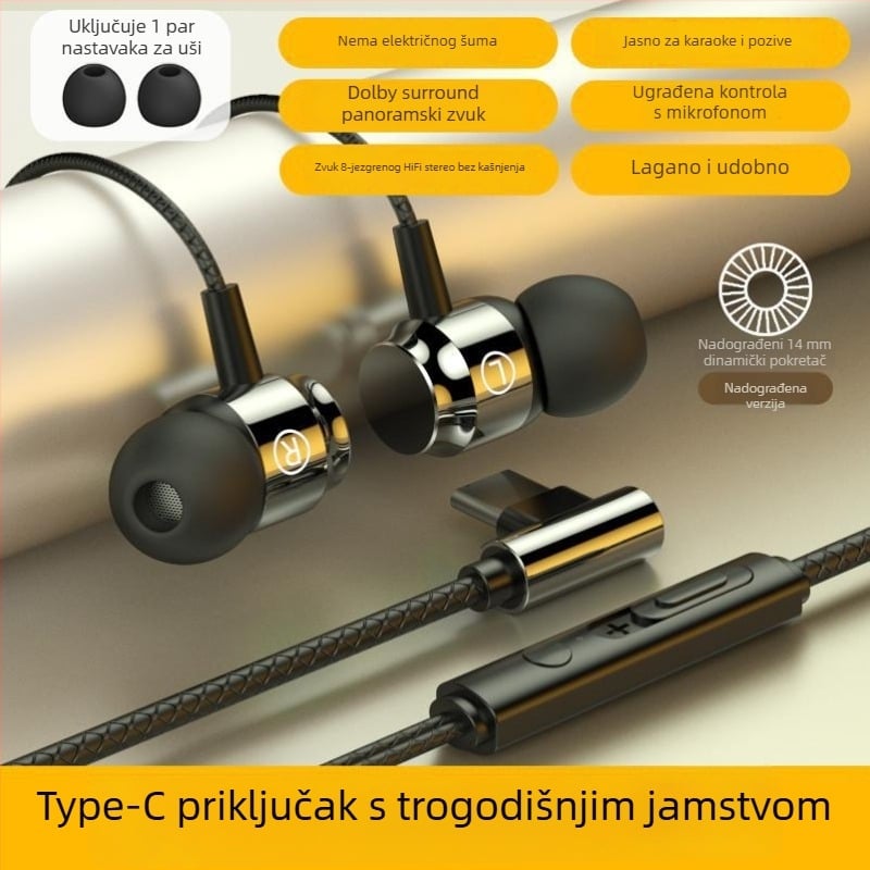 Žične in-ear gaming slušalice s Type-C priključkom, redukcija šuma, visokokvalitetan zvuk, mikrofon, okrugli ušni nastavci
