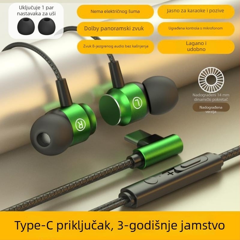 Žične in-ear gaming slušalice s Type-C priključkom, redukcija šuma, visokokvalitetan zvuk, mikrofon, okrugli ušni nastavci