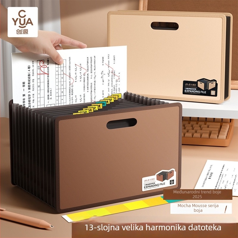 A4 harmonika fascikl s ručkom, 13 pretinaca, zatvarač, organizator dokumenata