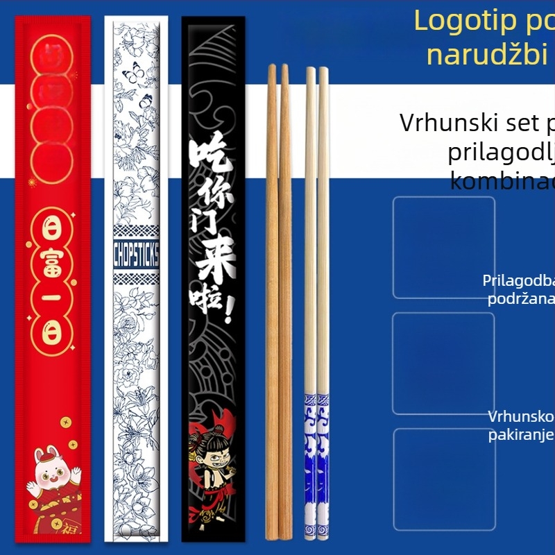 Jednokratne bambusove štapiće s jačim kraft papirnim omotom, četiri strane zatvaranja, za restorane i dostavu hot pot