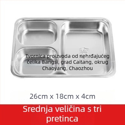 Tanjur od 304 nehrđajućeg čelika s dubokim odjeljcima, kvadratni oblik, velika kapaciteta za odrasle