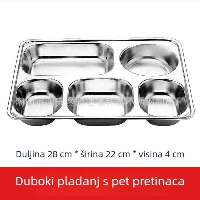 Tanjur od 304 nehrđajućeg čelika s dubokim odjeljcima, kvadratni oblik, velika kapaciteta za odrasle