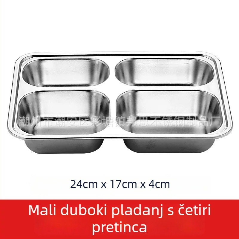 Tanjur od 304 nehrđajućeg čelika s dubokim odjeljcima, kvadratni oblik, velika kapaciteta za odrasle