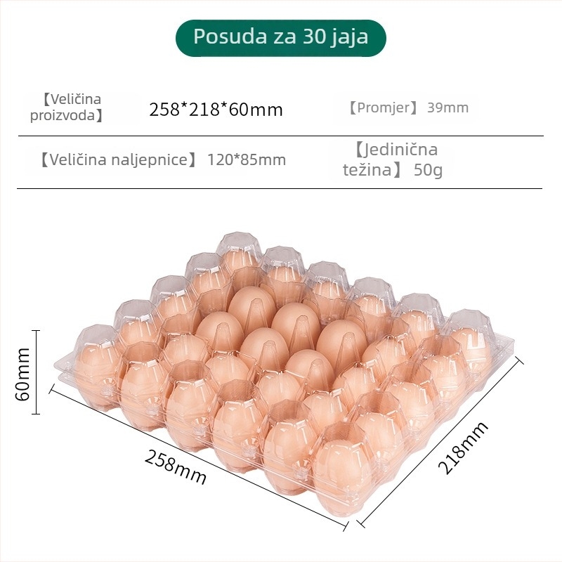 Prozirni plastični pladnjevi za jaja, komplet od 30 komada u više veličina, blister pakiranje
