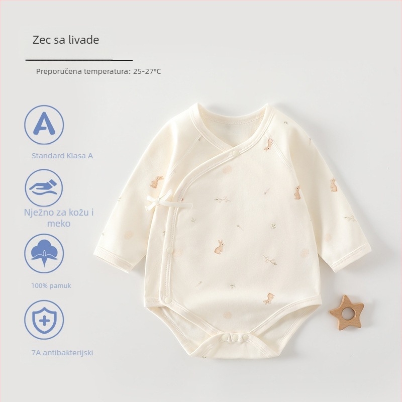 Pamukasti bebi kombinezon za novorođenčad, dugih rukava, sve sezone, unisex, kroj trokuta