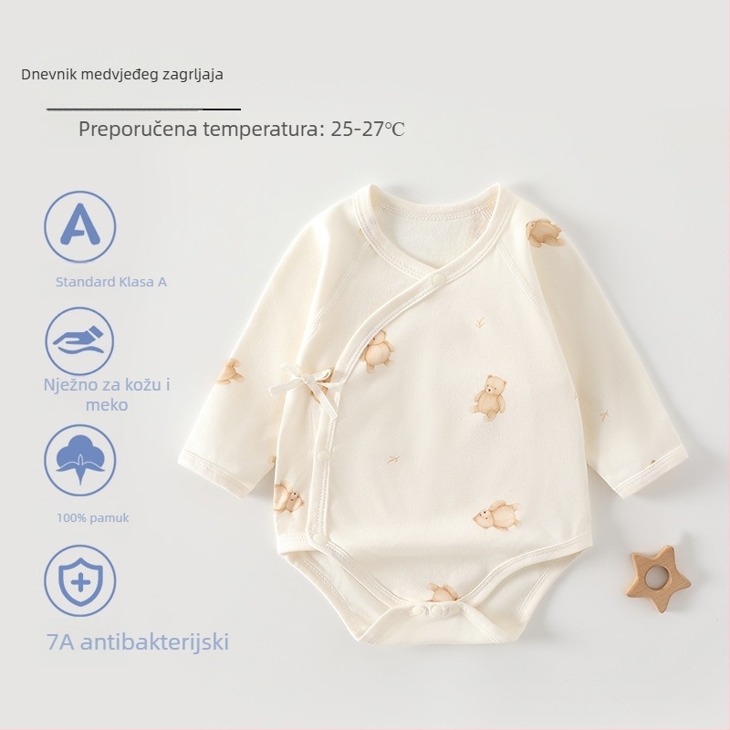 Pamukasti bebi kombinezon za novorođenčad, dugih rukava, sve sezone, unisex, kroj trokuta