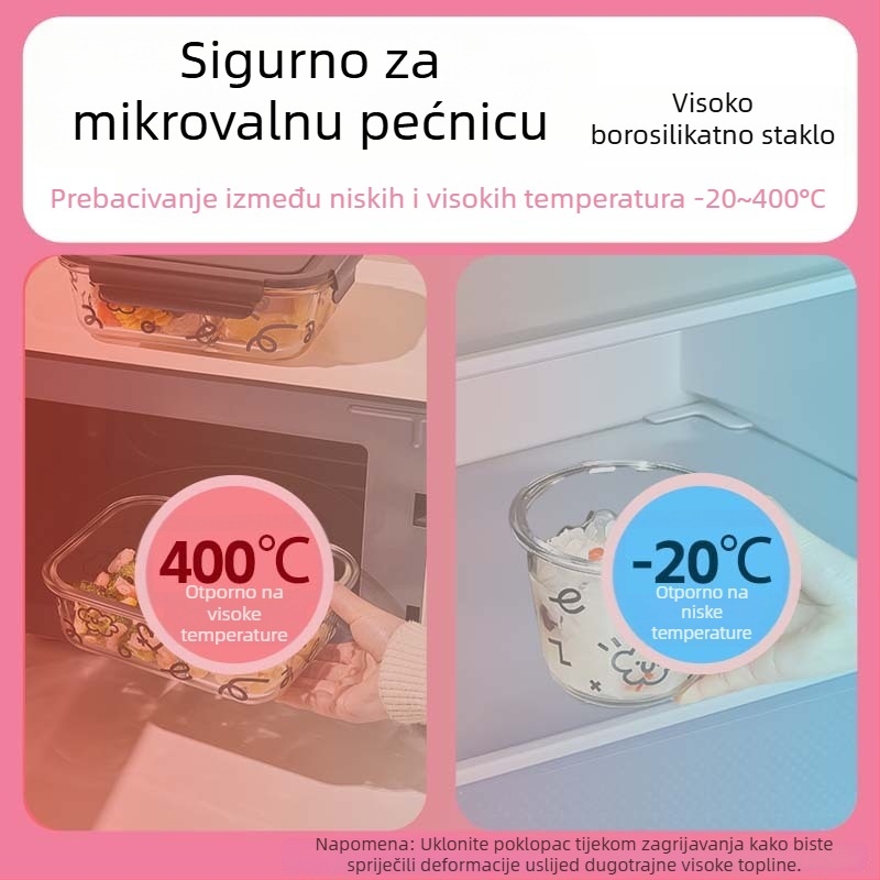 Staklena kutija za obrok, pogodna za mikrovalnu, za ured, prijenosni zatvoreni spremnik za hranu