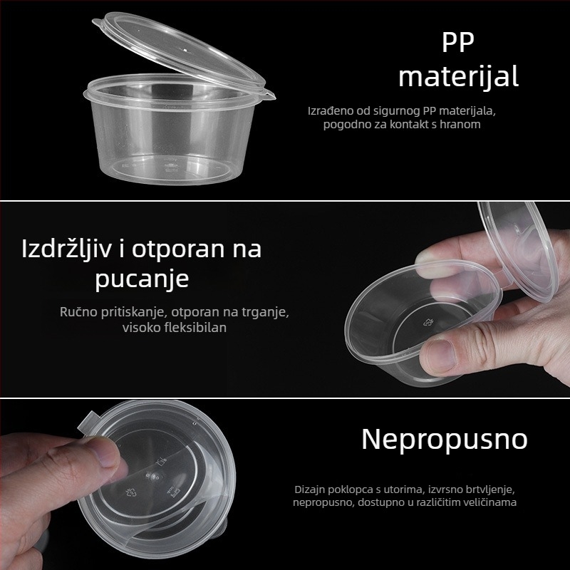 Jednokratna kružna kutija za umake s poklopcem, mali posuda za začine, za čili ulje i dip umake, okus marakuje, pakiranje za dostavu, debele zidove