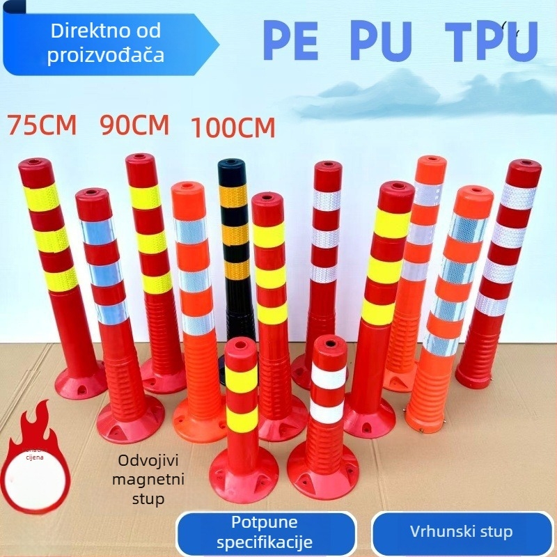 75 cm plastični upozoravajući stup s PU elastičnim jezgrom i TPU reflektirajućom površinom, otporan na udare, cestovni stup, visina 90–100 cm