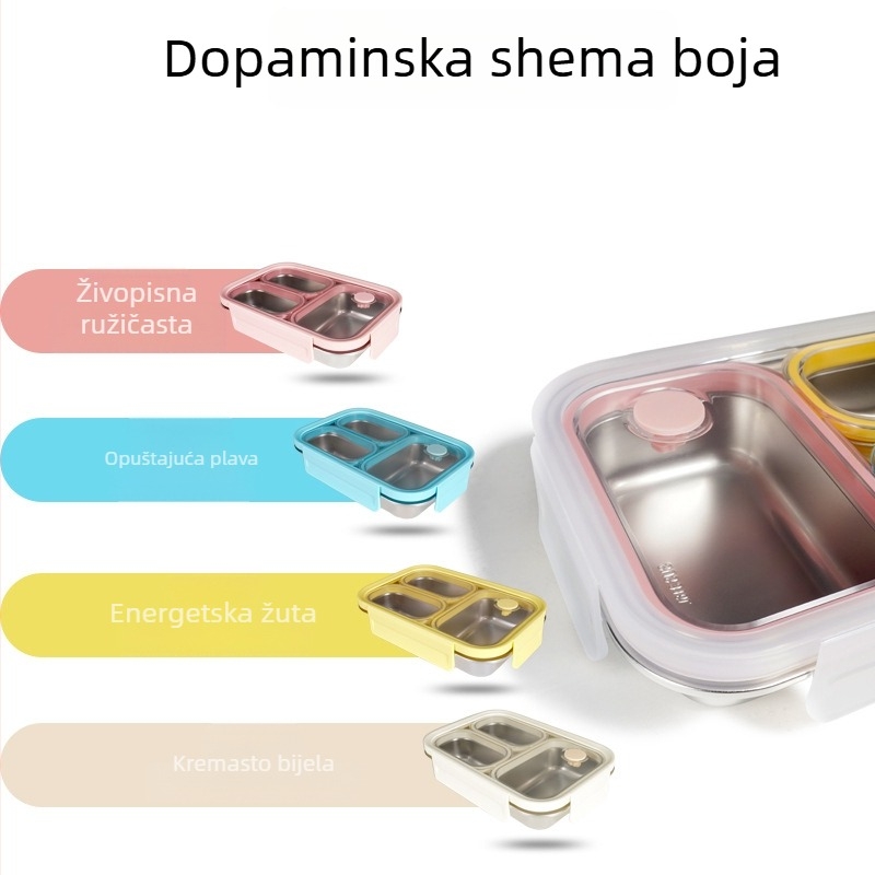 Kutija za obrok od 316L nehrđajućeg čelika s tri odjeljka, mikrovalna sigurna, hermetički zatvorena za očuvanje svježine, za studente i profesionalce