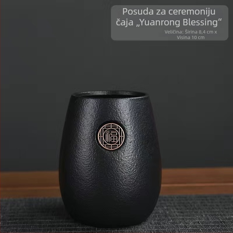 Crni sandalov drveni čajni ceremonijalni set, šest komada: čajna igla, čajni kliješta, čajna žlica, šalica, čajna vilica, četkica za čaj, pribor za čaj i Pu’er alat za otvaranje čaja