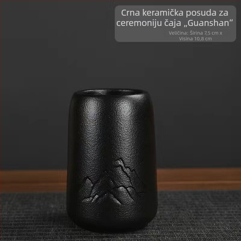 Crni sandalov drveni čajni ceremonijalni set, šest komada: čajna igla, čajni kliješta, čajna žlica, šalica, čajna vilica, četkica za čaj, pribor za čaj i Pu’er alat za otvaranje čaja
