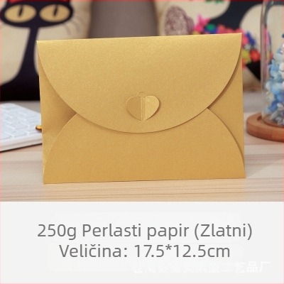 Korejska retro kuverta sa srčanim kopčom, kuverta od bisernog papira, kreativna dekoracija srčanim kopčom, romantični minimalistički logo