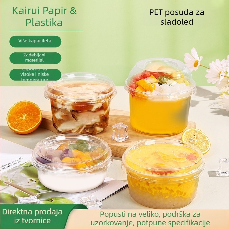 Jednokratne plastične zdjelice za desert s poklopcem, taro kuglice i voćna salata