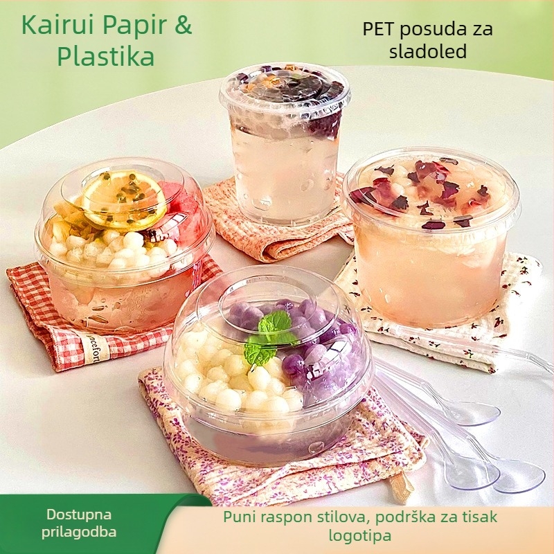 Jednokratne plastične zdjelice za desert s poklopcem, taro kuglice i voćna salata