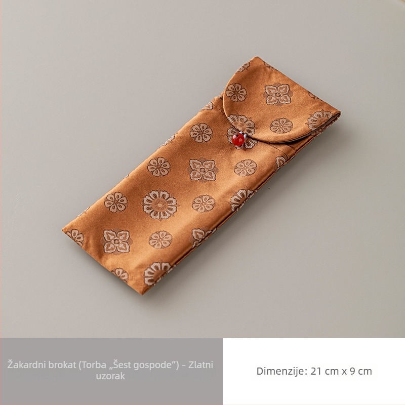 Platnena torba za dodatke čajne ceremonije s klipom za čaj, nožem za čaj i mjernicom za čaj — trodijelni set, putna torba