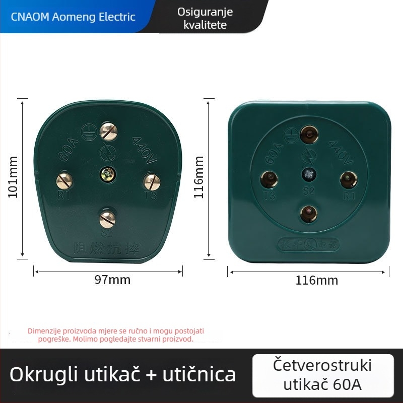 Industrijski gumeni priključak i utičnica, vodootporni i otporni na padove, okrugli trofazni četverovodični konektor, 16A/25A/32A/60A, 440V