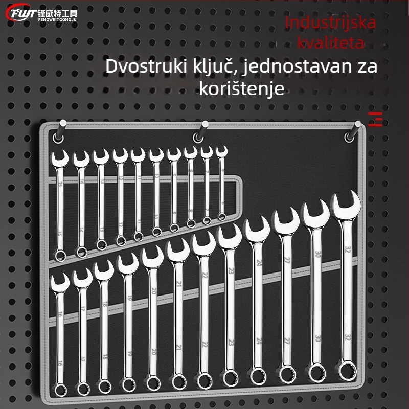 Set dvostruko namijenih ključeva s oglednim završetkom, otvori 6-32 mm, krom-vanadij čelik, visoka tvrdoća, otporan na hrđu, platnena torbica