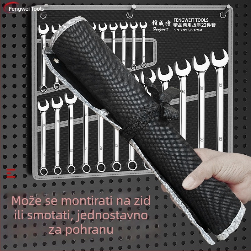 Set dvostruko namijenih ključeva s oglednim završetkom, otvori 6-32 mm, krom-vanadij čelik, visoka tvrdoća, otporan na hrđu, platnena torbica