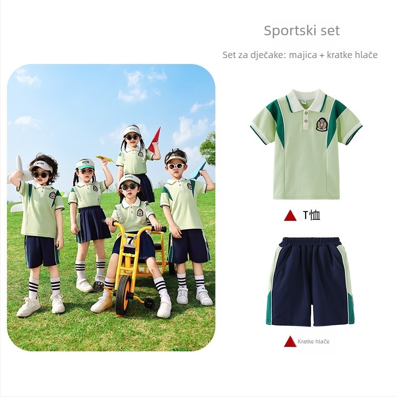 Pipa Bear Ljetna školska uniforma za djecu – trodijelni set za vrtić i osnovnu školu, unisex pamuk odjeća za sportske događaje i fotografiranje završne godine