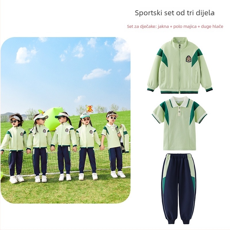 Pipa Bear Ljetna školska uniforma za djecu – trodijelni set za vrtić i osnovnu školu, unisex pamuk odjeća za sportske događaje i fotografiranje završne godine