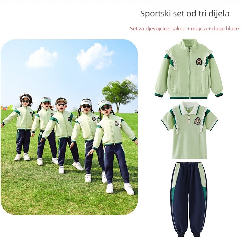 Pipa Bear Ljetna školska uniforma za djecu – trodijelni set za vrtić i osnovnu školu, unisex pamuk odjeća za sportske događaje i fotografiranje završne godine