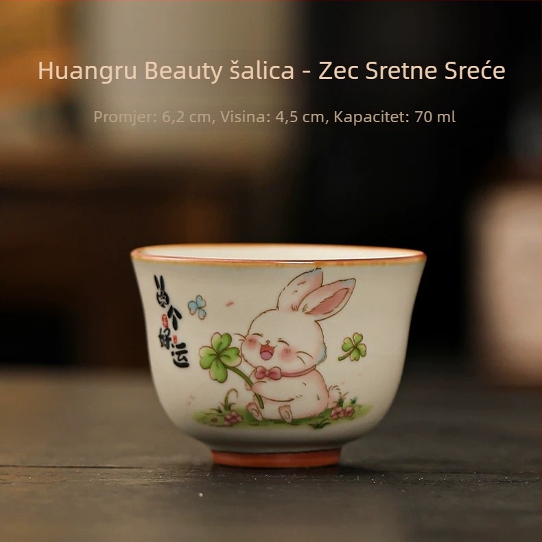 Slatko zec za sreću — bež keramička šalica za čaj, Ru Kiln majstorska šalica, Kung Fu set za čaj, osobna čajna zdjela