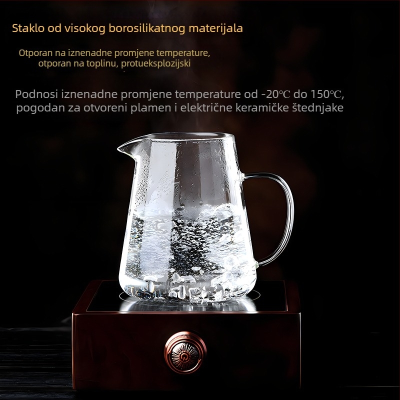 Debeli stakleni čajni set otporan na toplinu, proziran, s fair cup i čajnim filtrom, borosilikatno staklo, veličine velik i mali