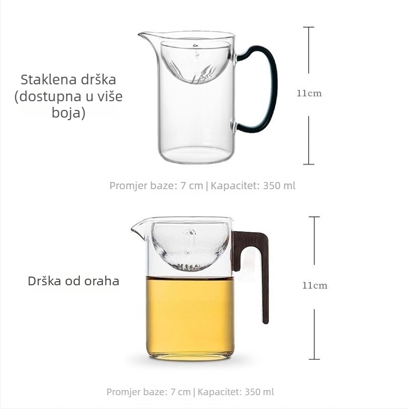 Xiaoyao set za čaj: staklena šalica za čaj sa bočnom ručkom, odjeljivač čaja i vode te filtra šalica s drvenom ručkom