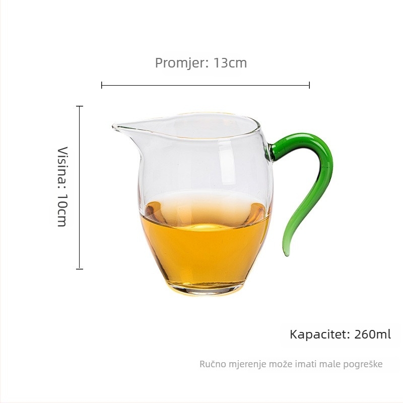 Moji Gongfu čajni set s staklenom ručkom i posudom za ravnomjernu raspodjelu čaja, otporno borosilikatno staklo.
